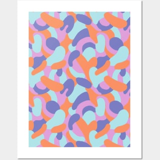 Colorful abstract swirls pattern in blue, teal, lavender and orange Posters and Art